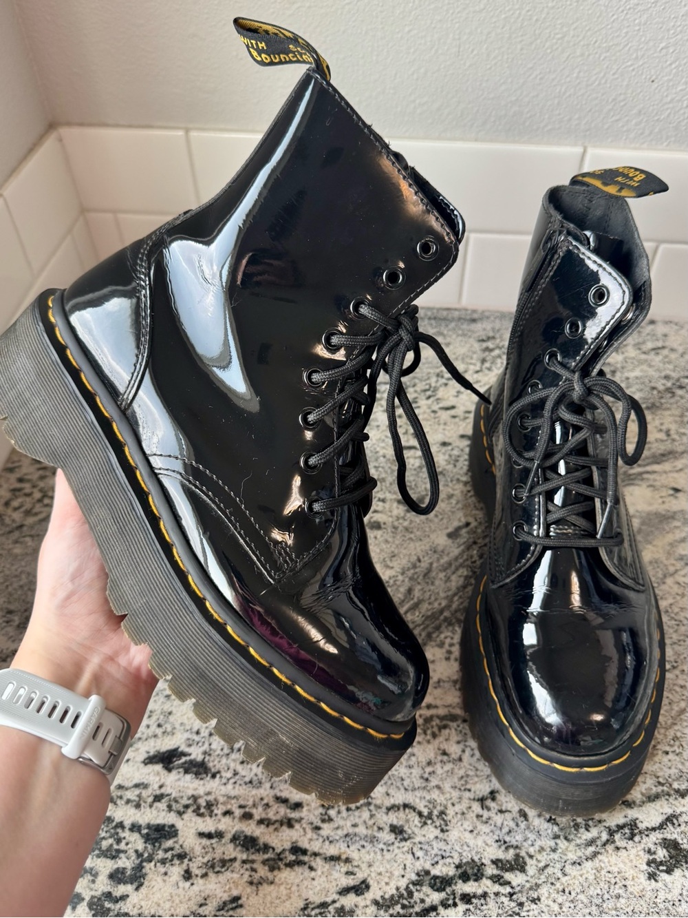 Dr. Martens Jadon Platform Boot. Black Lamper Patent Leather. L9 EU 41. EUC